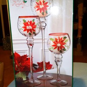 Holiday Poinsettia Crystal Hurricane Goblets